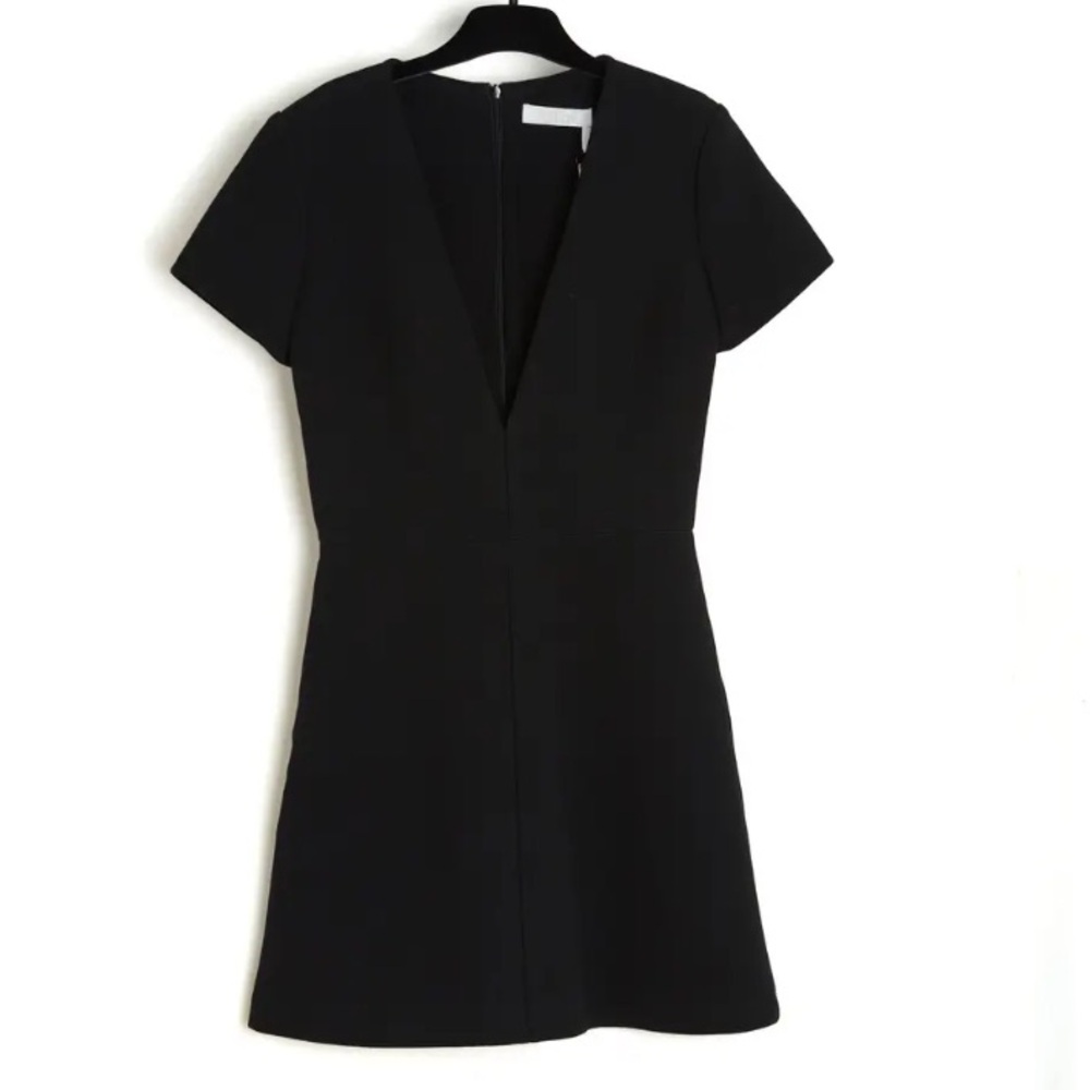 Chloé FW18 Black Wool Structured Mini Dress Deep V Neck | Size 40 French
